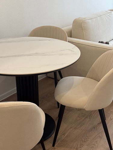 Стеклянный стол Кэмерон 110х110х75 серый / черный фото покупателя 9