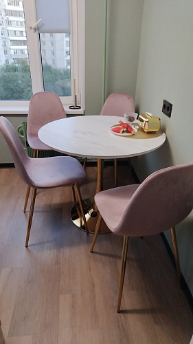 Керамический стол Тулип 90х74 белый мрамор / черная пленка / белый фото покупателя 15