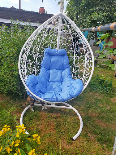 Подвесное кресло Капля коричневое / синяя подушка фото покупателя 3