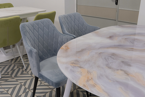 Стеклянный стол Кловис вставка стекло черный мрамор / черный из шоурума 5