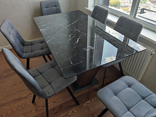 Стол на тумбе Иматра мрамор черный / черная шагрень фото покупателя 3