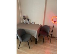 Стул на металлокаркасе Gabi 1 бежевый / черный с серебряными наконечниками фото покупателя 360