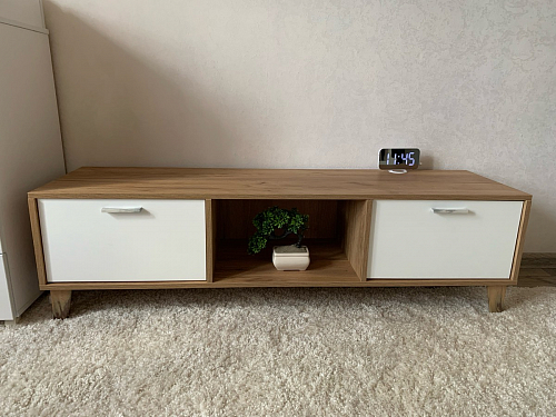 ТВ-тумба Эго Т-3 на ножках бетон светлый / белый глянец фото покупателя 2