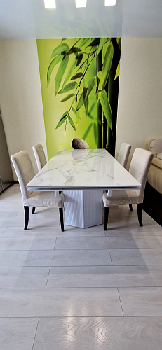 Стеклянный стол Монерон 200(260)х100х77 мейджик / орех кантри фото покупателя 17