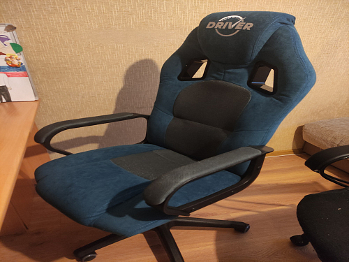 Компьютерное кресло Driver/Драйвер кожзам черный / ткань синий фото покупателя 107