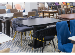 Стеклянный стол Фестер 140(180)х80 кристл статуарио / черный из шоурума 3