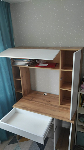 Письменный стол Комфорт 12.71 дуб золотой craft / белая аляска  - Уцененный экземпляр фото покупателя 92