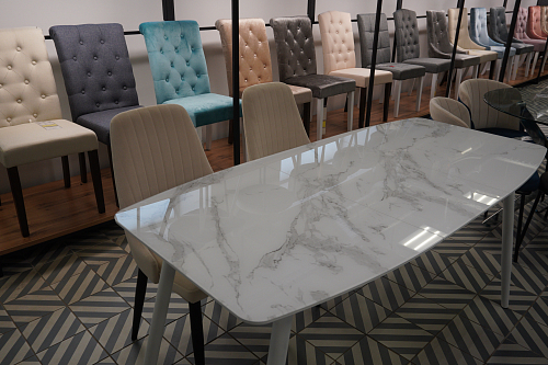 Стеклянный стол Эмма 110(150)x70 белый мрамор / белый из шоурума 5