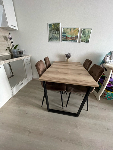 Стеклянный стол Фостер 120(160)х120х76 белый мрамор / черный фото покупателя 102