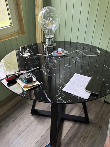 Стеклянный стол Норфолк d100 белый мрамор / черный фото покупателя 18