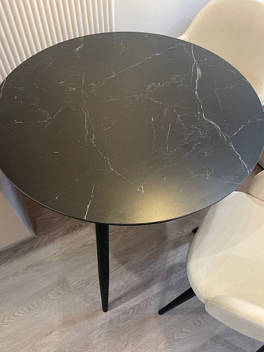 Стеклянный стол Абилин 100(140)х100х76 мрамор черный / черный матовый фото покупателя 45