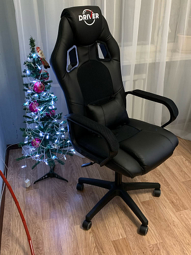 Компьютерное кресло Driver/Драйвер кожзам черный / ткань синий фото покупателя 152