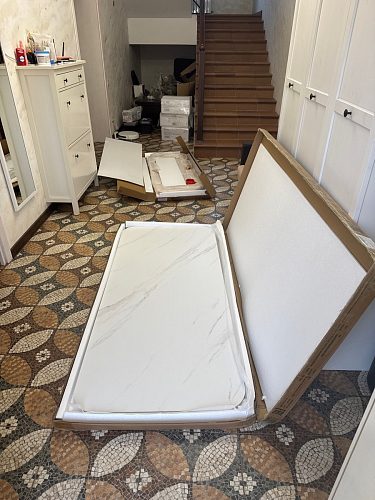 Стеклянный стол Абилин 100(140)х100х76 мрамор черный / черный матовый фото покупателя 54