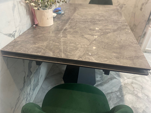 Стеклянный стол Хасселвуд 160(220)х90х77 белый мрамор / черный фото покупателя 3