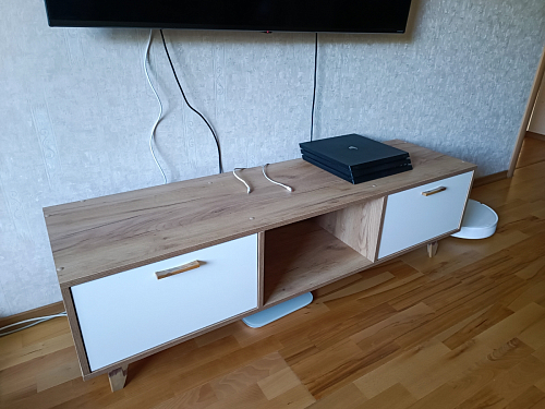 ТВ-тумба Эго Т-3 на ножках бетон светлый / белый глянец фото покупателя 47