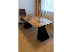 Стеклянный стол Денхольм 240(290)х100х75 белый мрамор / черный фото покупателя 1