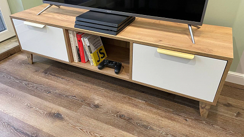 ТВ-тумба Эго Т-3 на ножках бетон светлый / белый глянец фото покупателя 56