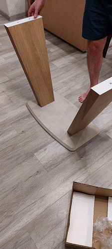 Стол на тумбе Петир 120(160)х80х75 белая шагрень / дуб с пилением фото покупателя 3