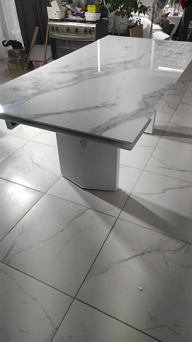 Стеклянный стол Монерон 200(260)х100х77 мейджик / орех кантри фото покупателя 8