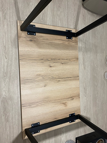 Стеклянный стол Фостер 120(160)х120х76 белый мрамор / черный фото покупателя 93