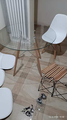 Стеклянный стол PT-151 90х90х76 clear glass / wood фото покупателя 24