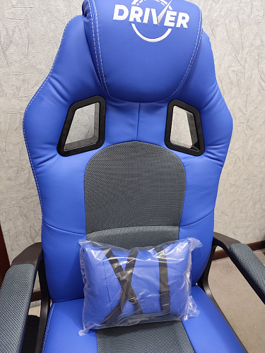 Компьютерное кресло Driver/Драйвер кожзам черный / ткань синий фото покупателя 161