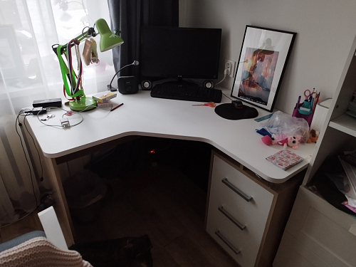 Компьютерный стол Лайт-2 120 см угловой дуб сонома / белый фото покупателя 18