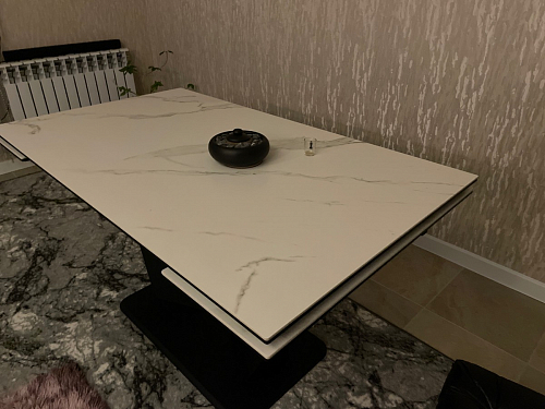 Керамический стол Кели 140(200)х80х76 серый мрамор / черный фото покупателя 3