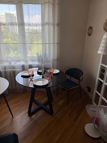 Стеклянный стол Норфолк d100 белый мрамор / черный фото покупателя 36