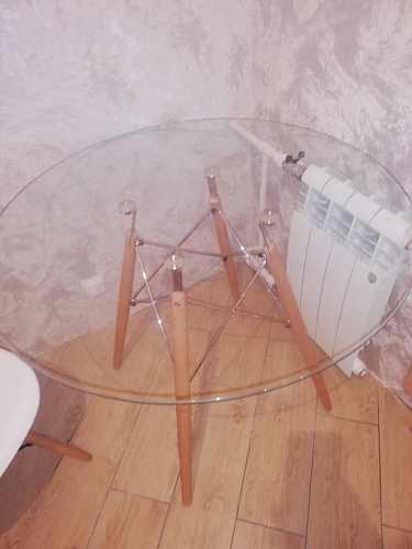 Стеклянный стол PT-151 80х80х76 clear glass / wood фото покупателя 27