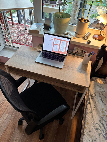 Письменный стол Лео Лофт дуб делано темный / белый матовый фото покупателя 28