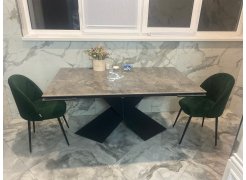 Стеклянный стол Хасселвуд 160(220)х90х77 белый мрамор / черный фото покупателя 4