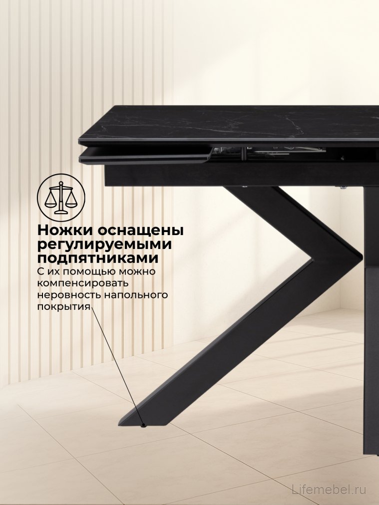 Керамический стол Бронхольм 140(200)х80х77 черный мрамор / черный