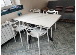Керамический стол Вилли 140 (200) х 80 белый мрамор alpin white / snow white / белый фото покупателя 26