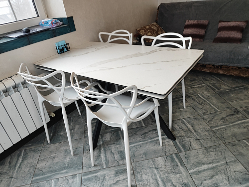 Керамический стол Вилли 140(200)х80 белый мрамор snow white / черный фото покупателя 26