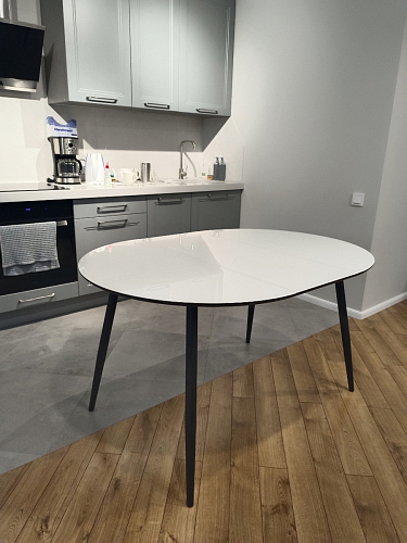 Стеклянный стол Абилин 100(140)х100х76 мрамор черный / черный матовый фото покупателя 27