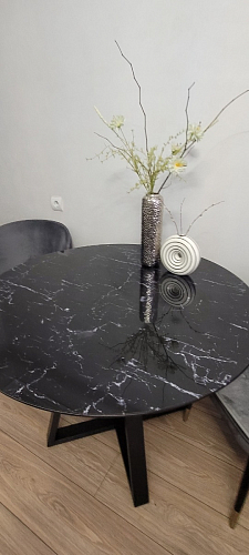 Стеклянный стол Норфолк d100 белый мрамор / черный фото покупателя 45
