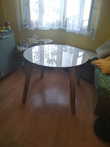 Стеклянный стол Семвэлл белый / дуб монтана фото покупателя 6