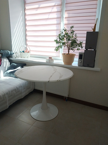 Стол Тулип 90х73 белый мрамор / золото фото покупателя 14