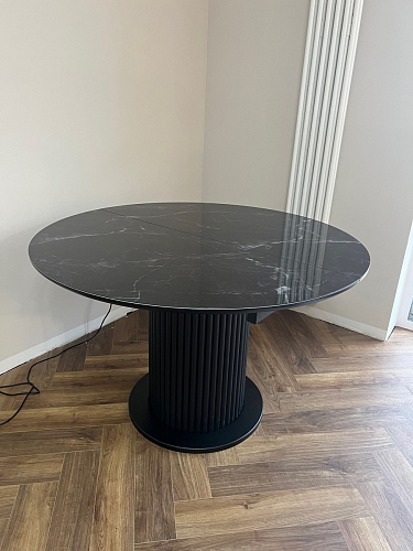 Стеклянный стол Фостер 120(160)х120х76 белый мрамор / черный фото покупателя 21