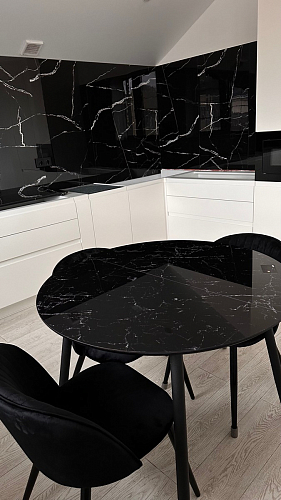 Стеклянный стол Кловис 100(140)х100х76 обсидиан / черный фото покупателя 5