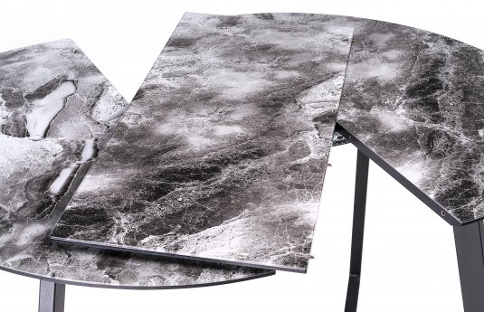 Стеклянный стол Алингсос 100(140)х100х76 мрамор серый / черная шагрень